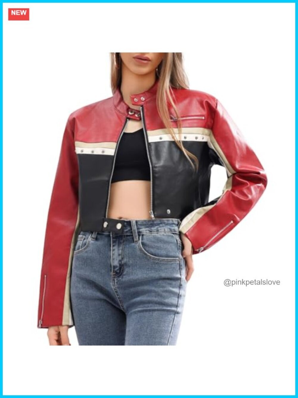 Women Cropped Faux Leather Jacket Moto Biker Bomber Zip Up Coat